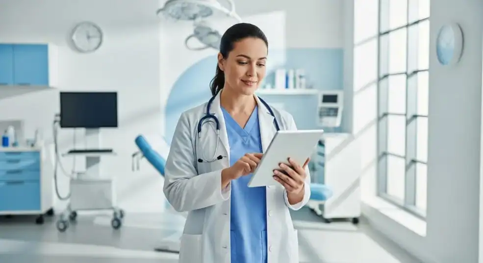 Modern healthcare professional using integrated telehealth platform